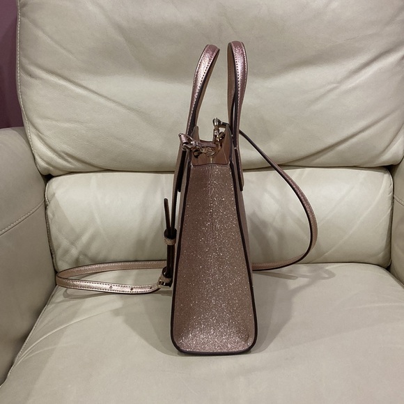 Kate Spade Rose Gold Tinsel Glitter Fabric Sparkle Satchel Purse Bag - Picture 10 of 14